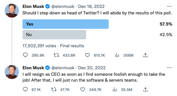 Elon Musk Twitter CEO Poll Dec 2022